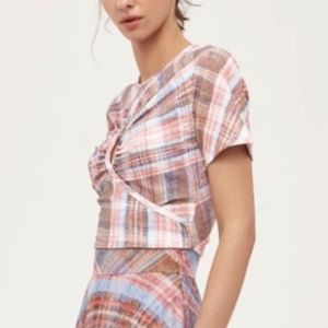C/MEO Collective Pink Plaid Crop Top
